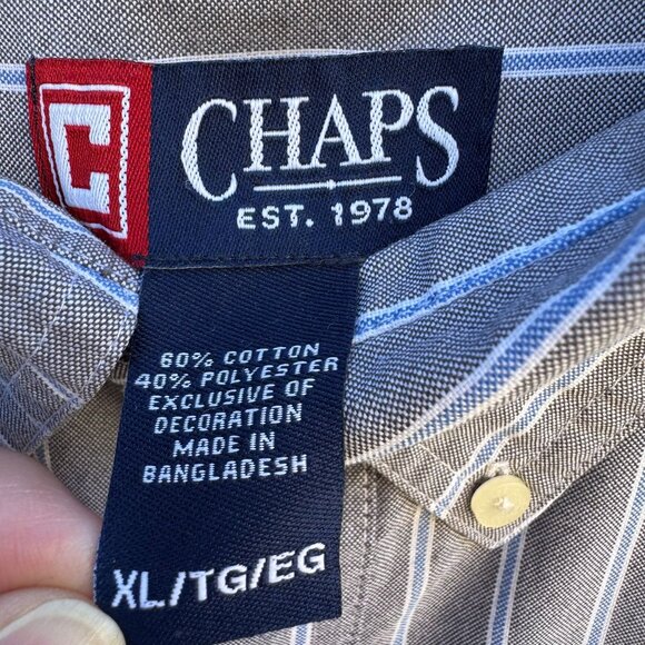 Chaps Ralph Lauren Mens Long Sleeve Button-Up Gray Blue White Striped Shirt XL - Picture 2 of 10
